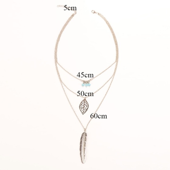 **BRANWEN* Silver Feather Multilayer Necklace - Picture 4 of 4